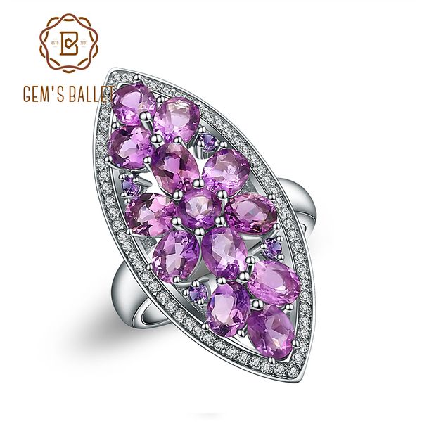 

gem's ballet 5.64ct natural amethyst gemstone engagement ring for women 925 sterling silver marquise ring fine jewelry, Golden;silver