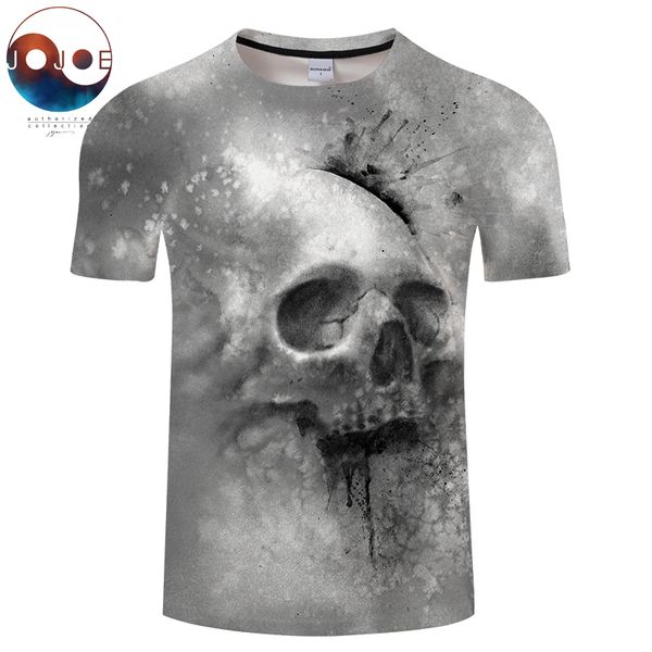 

grey skull by jojoesart 3d print t shirt men women tshirt casual short sleeve o-neck tees streetwear camiseta 2018 drop ship, White;black