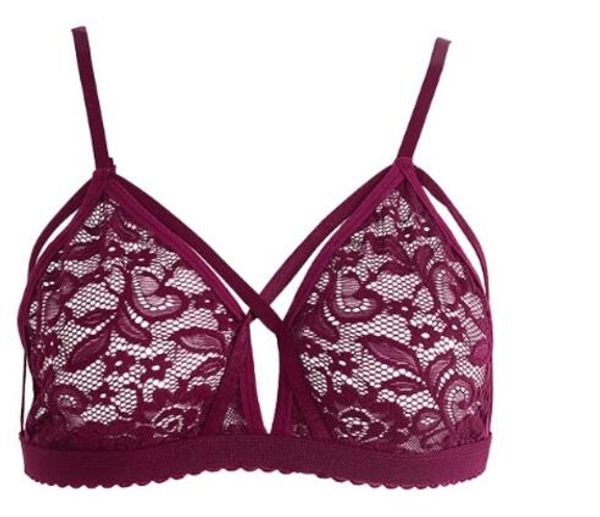 

women cross bandage crop tank floral sheer lace bra seamless bralette bustier wholesale, Red;black