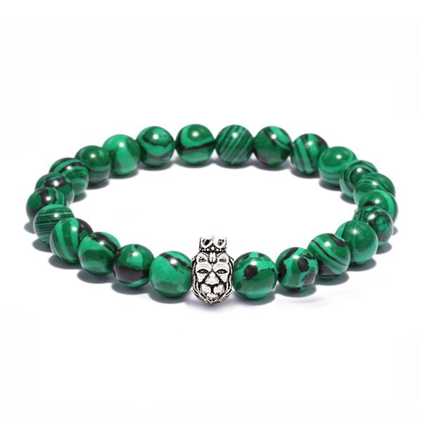 

green stone bracelet for women lion crown head beaded bracelet men energy prayer strand for boys dropshipping, Black