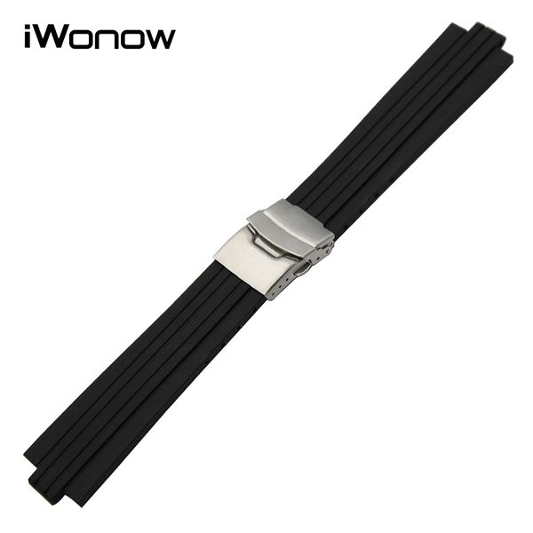 

22mm 23mm 24mm silicone rubber watch band convex end strap 8mm 9mm 10mm 11mm 12mm 13mm stainless steel safety buckle wrist strap, Black;brown