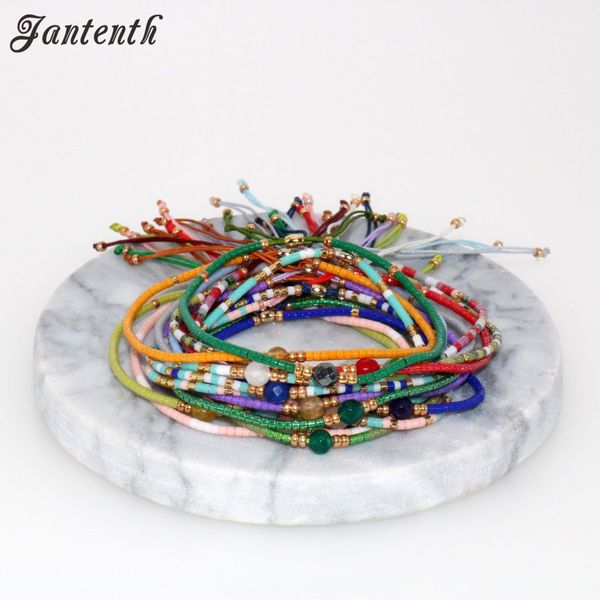 

jantenth jewelry 10pcs/lot multicolor miyuki beads adjustable cotton rope tiny bohemia handmade friendship bracelet, Golden;silver