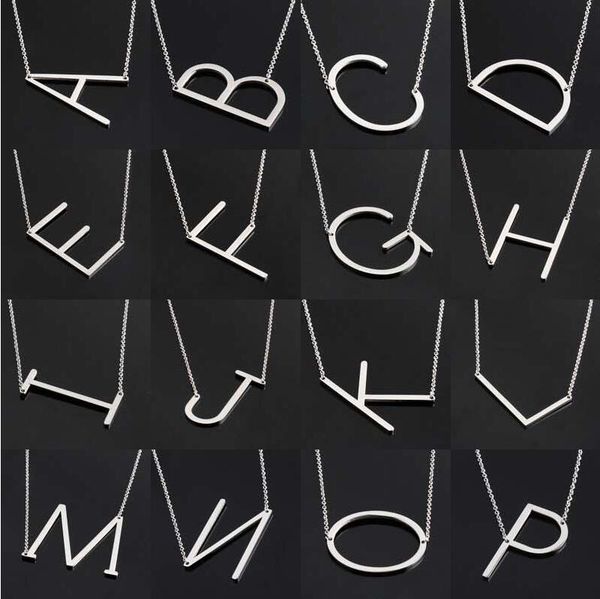 

stainless steel english a-z 26 letters initial necklace silver gold pendant chain for women house name stainless steel letter necklaces