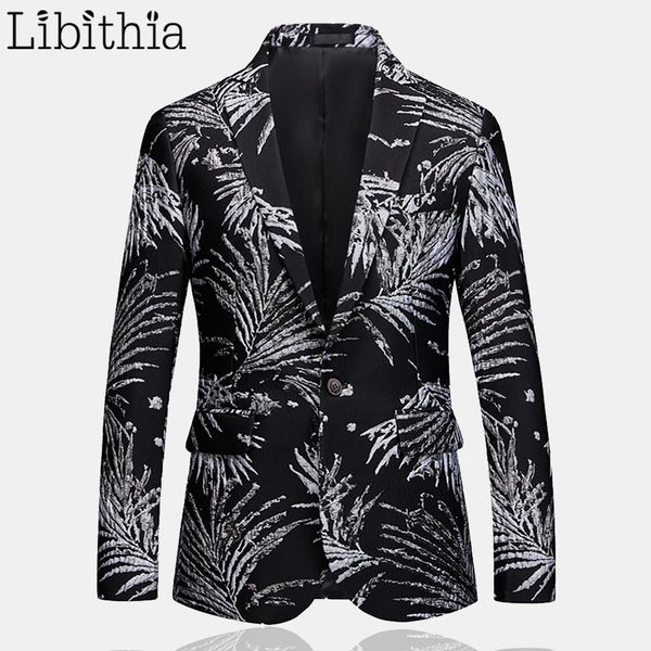 

mens one button blazer print wedding casual autumn slim jacket men fashion big size 5xl 6xl black clothes male t211, White;black