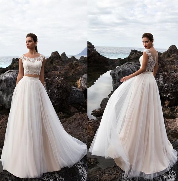 

pageant beach two pieces a line wedding dress lace off the shoulder crop beach bridal party gowns 172, White