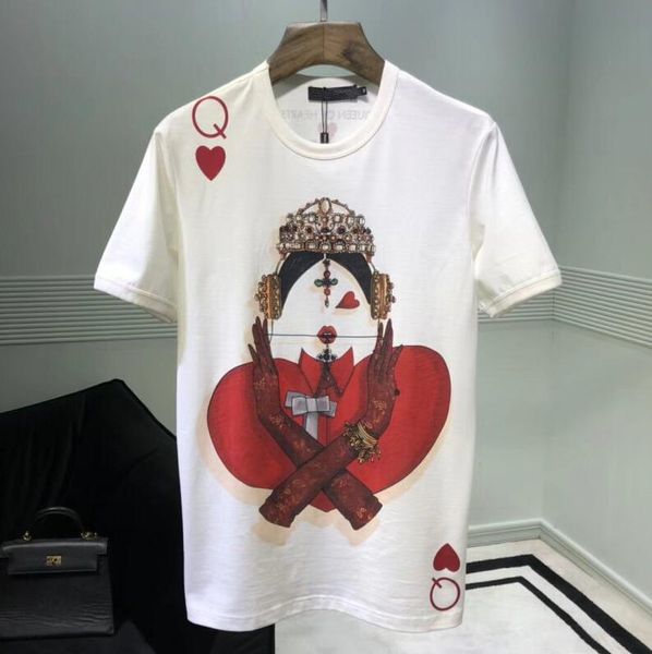 

Покер Печатных Женщина Королева Футболка 2018 Весна Лето Мода 100% Хлопок С Коротким