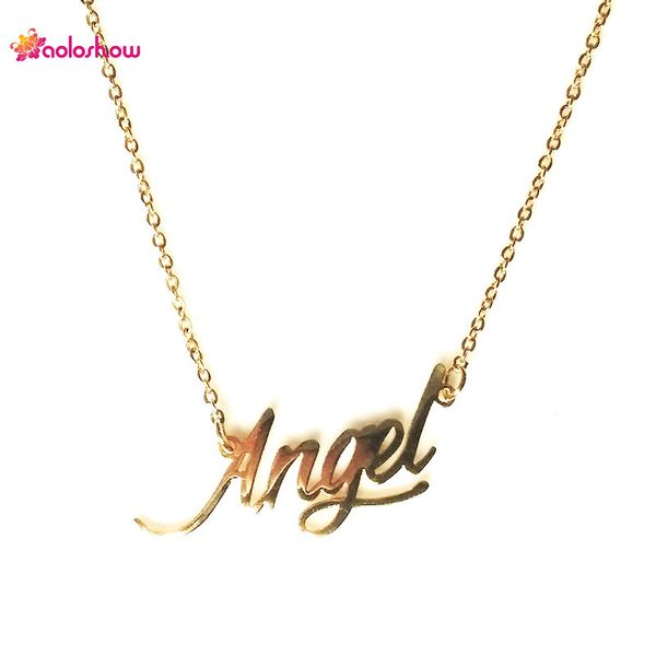 Collana con nome Script personalizzato per donna Collana con ciondolo con nome personalizzato Collana con lettera in acciaio inossidabile oro e argento