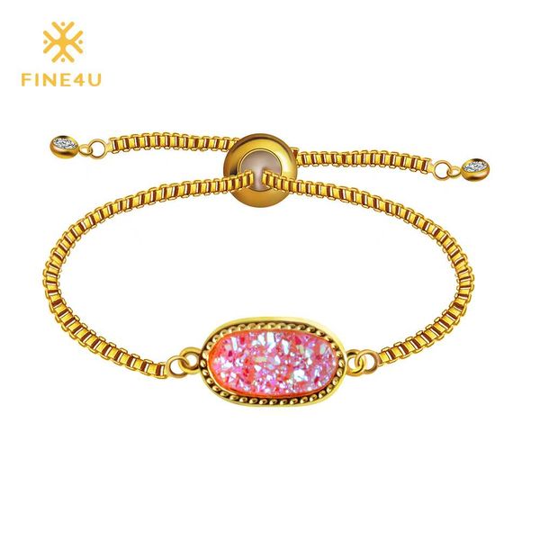 

2018 new fine4u b023 natural druzy stone charm bracelet chain link bracelet for women bridal jewelry fashion bangles, Black