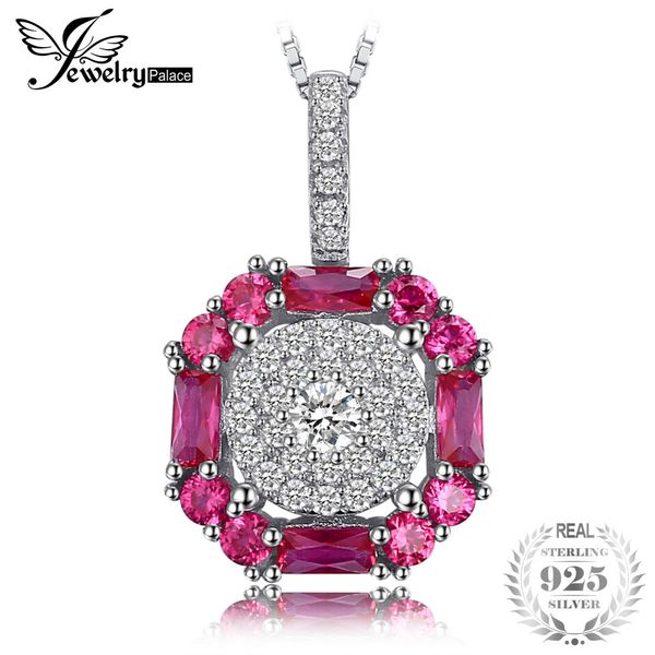 

jewelrypalace fashion 1.26ct created red ruby halo pendant necklace 925 sterling silver vintage fine jewelry not include a chain