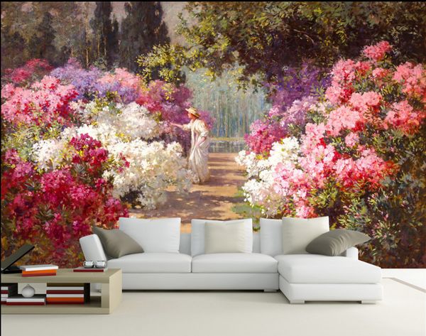 3D Wallpaper Kunst Wandbild für Wohnzimmer Große Malerei Home Decor Park Blumen Landschaft Ölgemälde Benutzerdefinierte 3d Wandbild Tapete