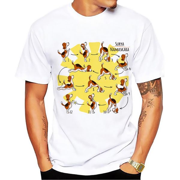 

cute yogadog funny t shirt men jollypeach new white casual plus size tee shirt homme beagle surya namaskara design tshirts mens, White;black