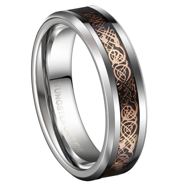 

6mm tungsten carbide wedding bands rose gold color celtic dragon couples wedding rings sets fashion jewelry, Slivery;golden