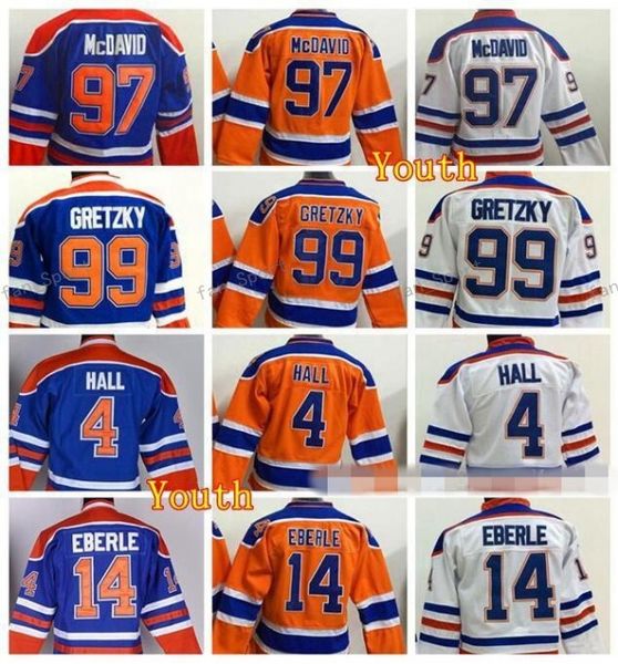 

Cheap 97 Connor McDavid Youth Jerseys 4 Taylor Hall 99 Wayne Gretzky Jersey Kids Children Ice Hockey Blue Orange Whitre For Sport Fans