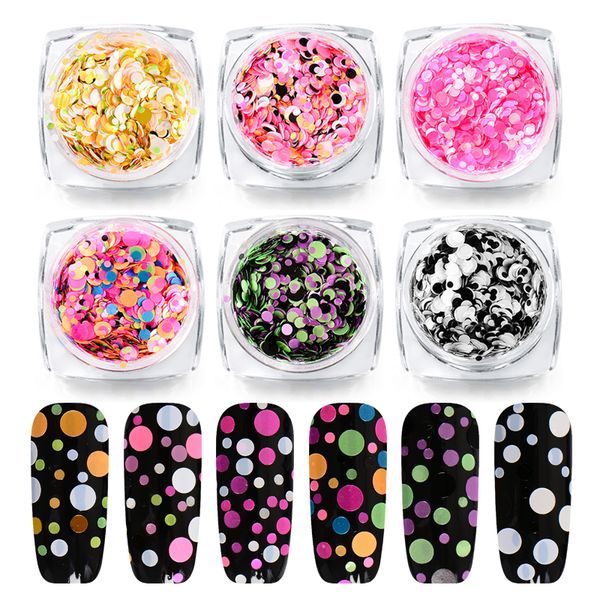 

mtssii 6 box/set mermaid nail art sequin round spangles for nails mixed size nail flakes diy manicure design accessories, Silver;gold