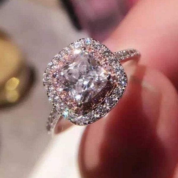 Мода ювелирные изделия мода ювелирные изделия подушка вырезать 2ct 5A Циркон камень розовый Cz обручальное кольцо Кольцо для женщин стерлингового серебра 925 кольцо