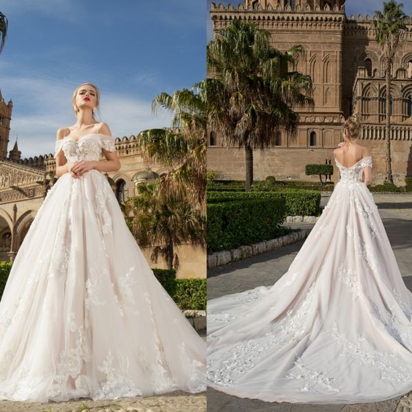 

milla nova 2018 wedding dresses off shoulder backless lace appliqued tulle bridal gowns plus size vestido de noiva, White