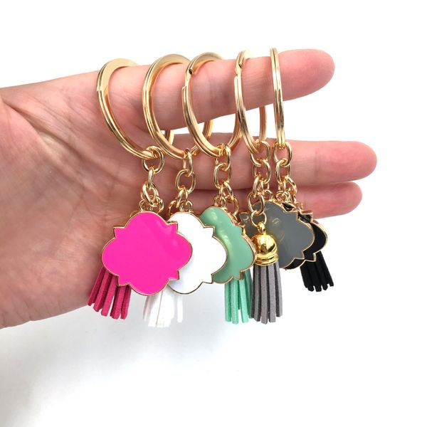 

european and american style tassel luggage decoration buckle key chain multilateral multi-color cushion fragrance enamel pendant, Slivery;golden