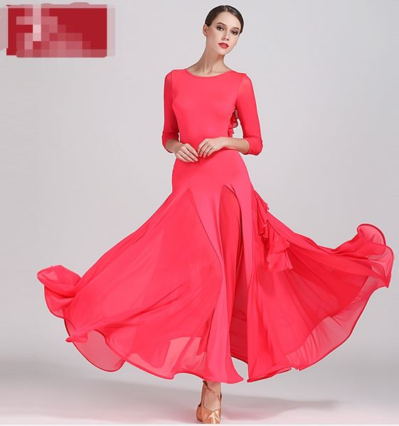 

ballroom dance competition dresses long sleeve flamenco skirt women stage ballroom dress red green yellow s9035, Black;red