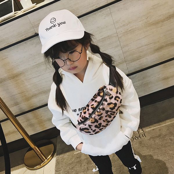 

cute kids waist packs autumn winter plush baby girls leopard fanny pack waist bag children chest shoulder bags phone belt bag