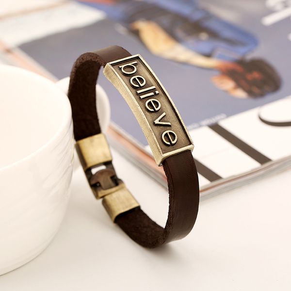 

new women vintage believe leather charm bracelet statement jewelry friends gift friendship bracelets ing, Golden;silver