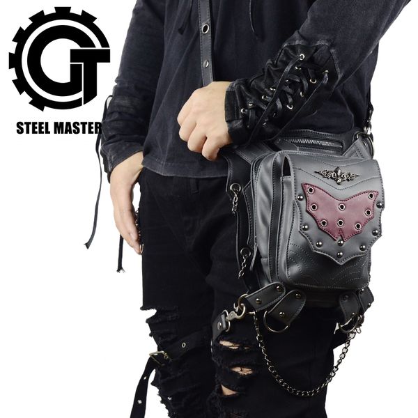 

steampunk fanny pack бедра на поясной сумке red bat заклепки сумка через плечо винтажная кожаная сумка для ног многофункциональное бедро