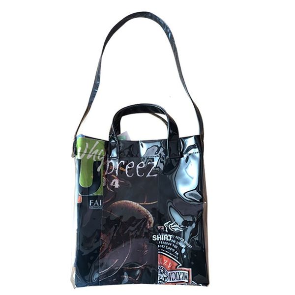 

18AW Double Transparent Black Graffiti Handbag Shopping Bag Fashion High Capacity PVC Bags Letter Waterproof Beach Travel HFTTBB020
