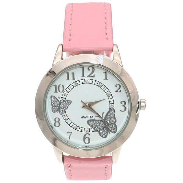 

new fashion white crystal diamonds butterfly women watches leather bracelet white dial lady quartz wristwatch u16j, Slivery;brown