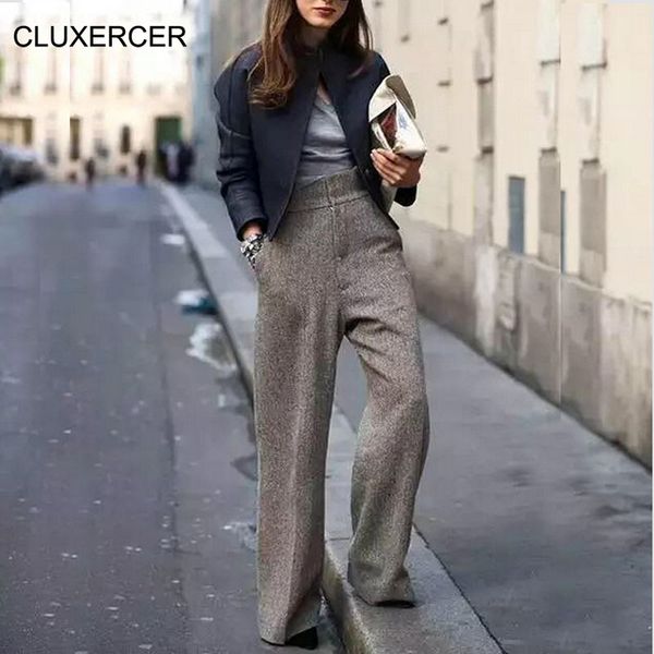 

fashion casual cotton pants suits 2017 autumn ladies plaid with pants 2 piece set women wide leg pant sets with suits, Gray