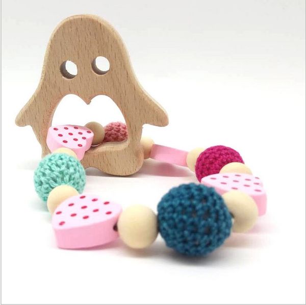 

teething natural round wood bracelet baby newborn mom kids wooden teether toy t351