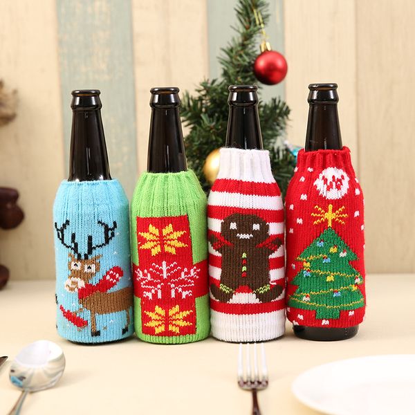 

2017 new arrival beer cocktail bottle decor cartoon knitting bottle cover bags clothes home party dinner table christmas decor