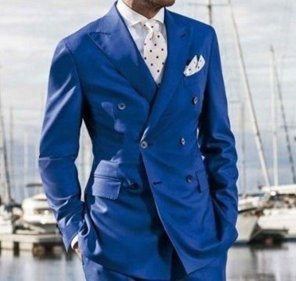 Marca New Royal Azul 2 Peça Terno Homens Casamento Tuxdos de Alta Qualidade Do Noivo Smoking Double-Breasted Melhor Homens Blazer (Jacket + Pants + Tie) 1311