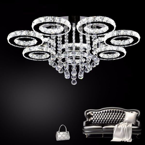

modern led cristal chandeliers light stainless steel crystal ceiling lamp for living bedroom l diamond ring led lustres chrome lighting