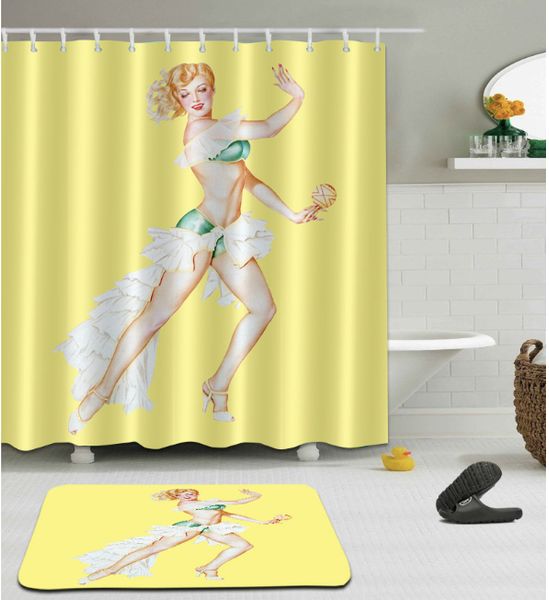 

3d dancing girl print pattern irish decorations waterproof bathroom decor fabric shower curtains floor mats sets
