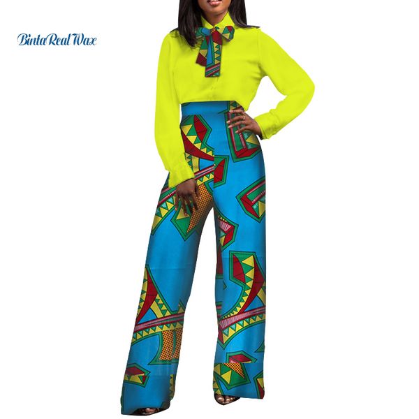 

office women african clothing print shirt and pants with ties bazin riche 2 pieces pants sets dashiki african clothes wy3521, Red