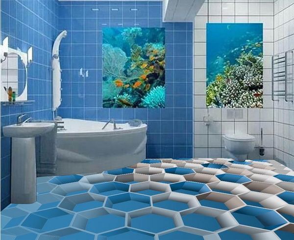 

3d wallpaper kids 3d stereo blue eight-grid bathroom floorn customized wallpaper for walls