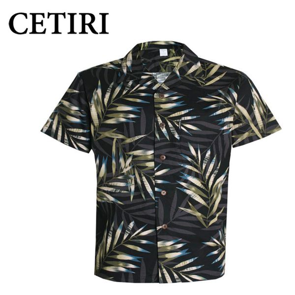 

cetiri men casual shirt short sleeve black loose hawaiian shirt male bamboo print overshirt camisa korea, White;black