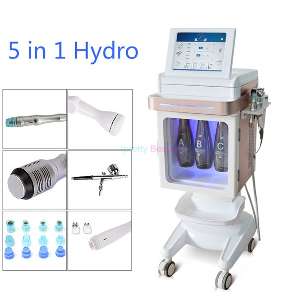 5-in-1-Hydra-Gesichts-Mikrodermabrationsmaschine, Biostrom-Sauerstoffspray, Radiofrequenz-RF-Facelift, Kühlmassage, Hammer, Hydro-Gesichtspeeling