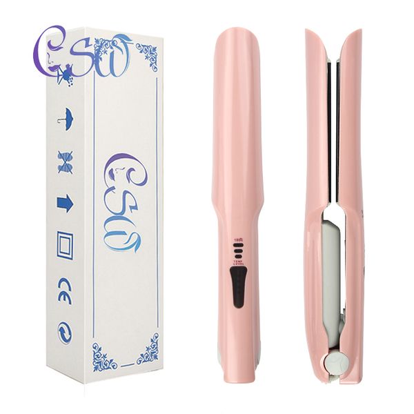 

csw wireless usb hair straighteners fast heating flat iron ceramic hair curler curling irons charger straightening iron, Black