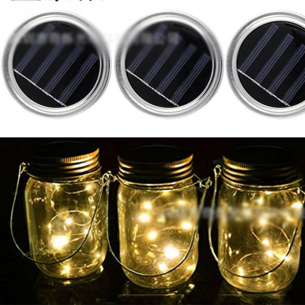 

led solar powered mason jar lids light 10led string lights on silver lids for mason glass jars christmas garden party lights fhh7-966