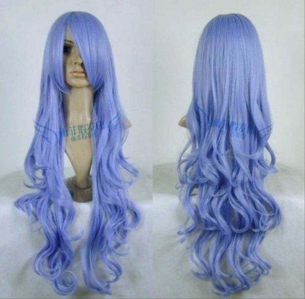 

macross f sheryl queen diamond rift fashion ice blue long wavy cosplay wig, Black