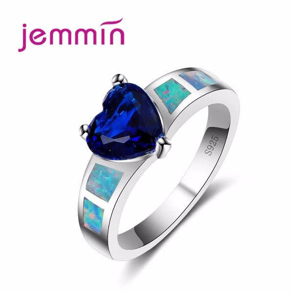 

jammin new fashion blue heart crystal ring sapphire blue opal jewelry s925 sterling sliver ring for women gift promised, Golden;silver