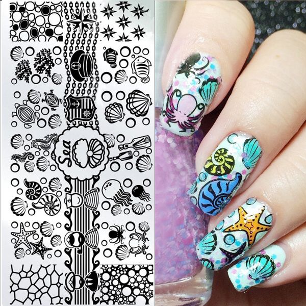 

12*6cm ocean theme nail art stamp template sea shell starfish design image nail stamping polish plate diy tool l012, White