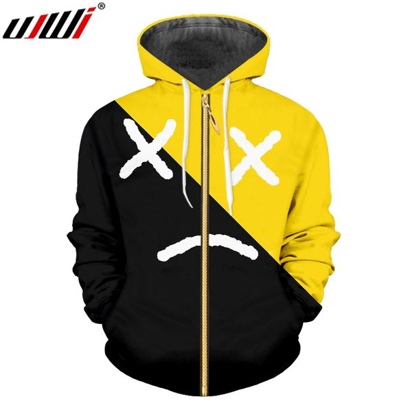 

man large size casual zip hoodies 3d printed black yellow expression creative men's zipper sweatshirt assorted color theme