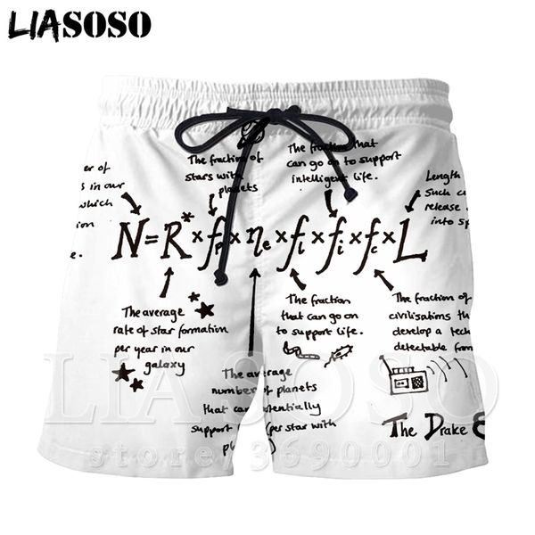 

liasoso 3d print mathematical formula theory men's shorts beach casual shorts boardshorts trousers high-quality x1441, White;black