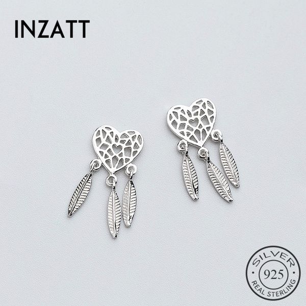 

inzatt elegant 100% 925 sterling silver boho heart dreamcatcher feather drop earrings 2018 fine jewelry for women accessories, Golden;silver