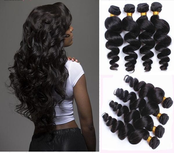 

indian loose wave virgin hair weave remy human hair extensions 4pcs/lot natural color no shedding tangle can be dyed bleached, Black
