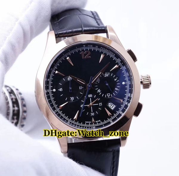 

6 color master control q1532520 black dial rose gold case quartz chronograph mens watch leather strap gents wristwatches, Slivery;brown