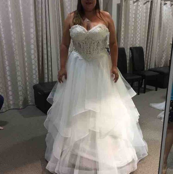 

plus size lace wedding dresses 2019 new real image floor length beads sweetheart a-line ruffled tulle bridal gowns vestidos de noiva w712, White