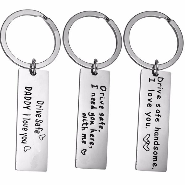 

drive safe i need you here with me keychain couples boyfriend girlfriend keyring family love daddy fathers key chains rings gift, Silver