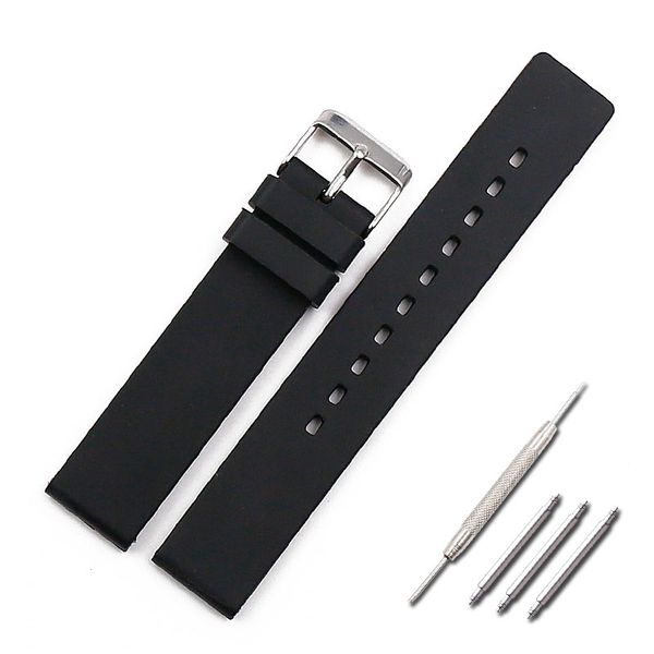

silicone strap men's watch accessories pin buckle 18mm outdoor sports waterproof strap women watch band, Black;brown